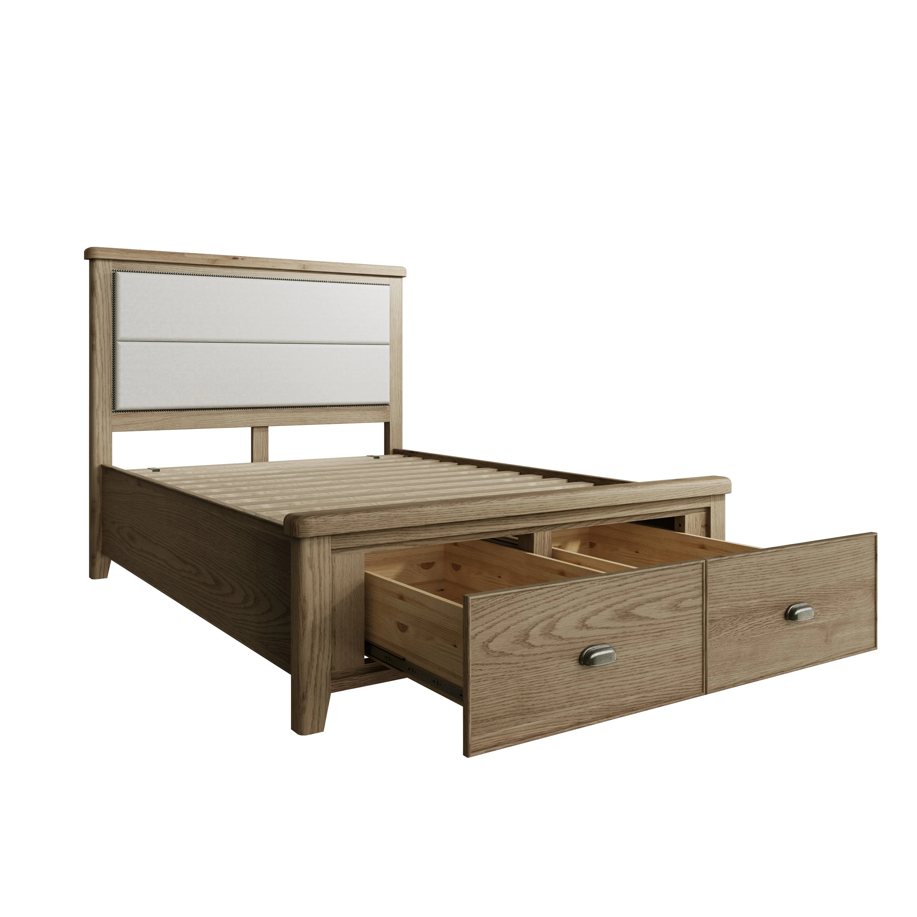 Hatton Upholstered Oak 2 Drawer Bed Frame - Image 3