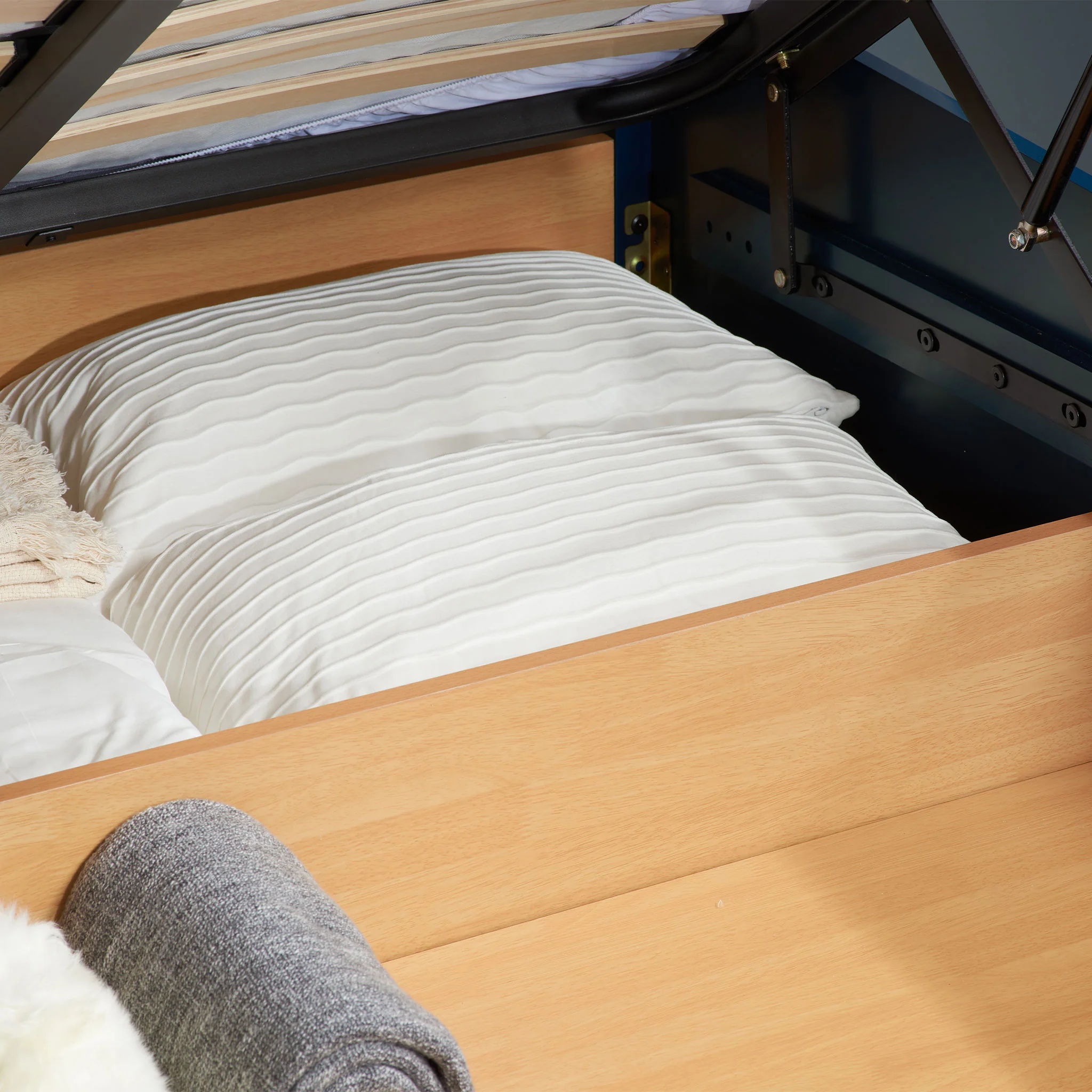 Phoenix Navy Blue Wooden Ottoman Bed Frame - Image 3