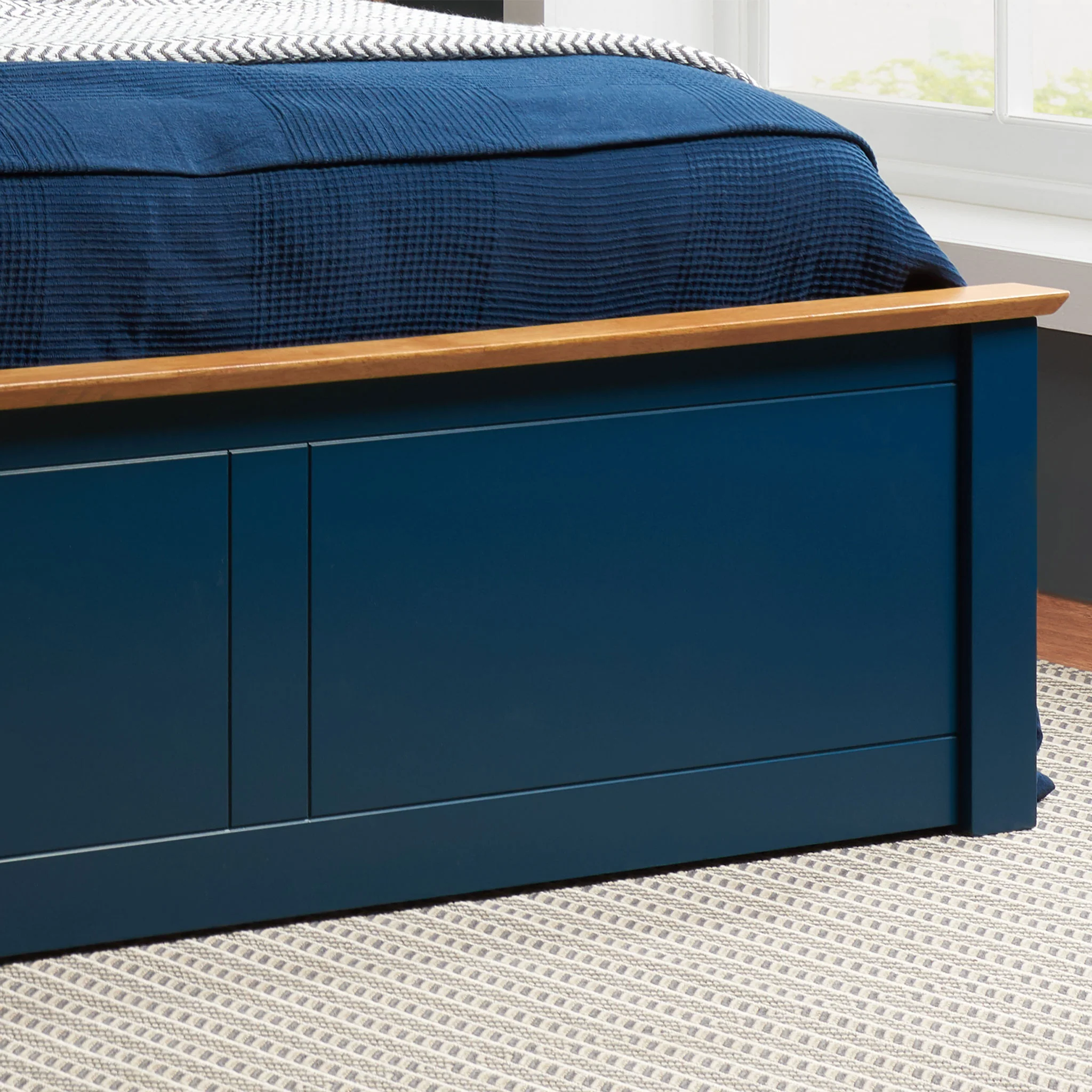 Phoenix Navy Blue Wooden Ottoman Bed Frame - Image 4