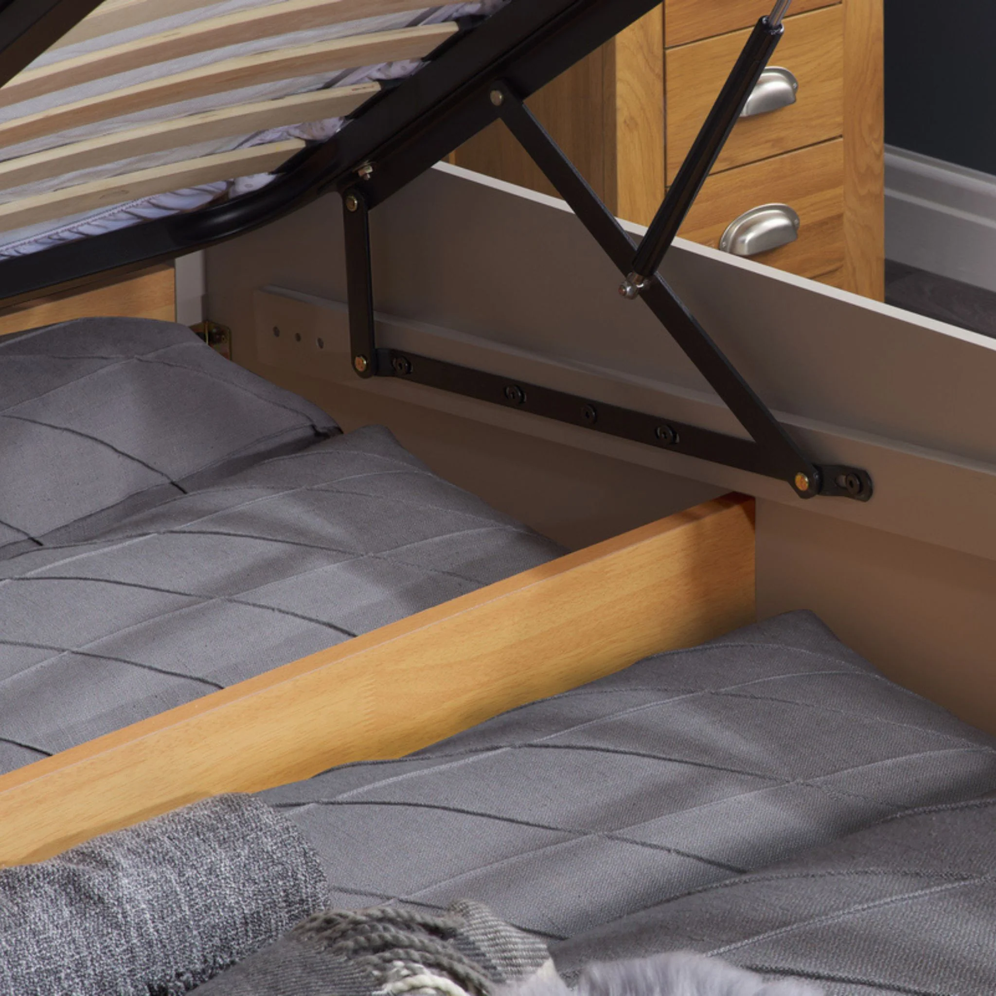 Phoenix Pearl Grey Wooden Ottoman Bed Frame - Image 3